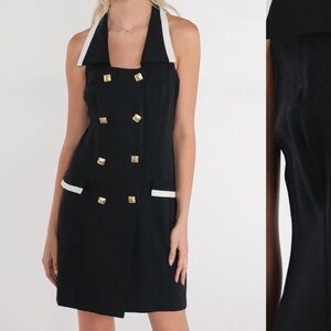 Vintage Bentley Women's Size 14 Sleeveless Black Dress Square Neck Collared